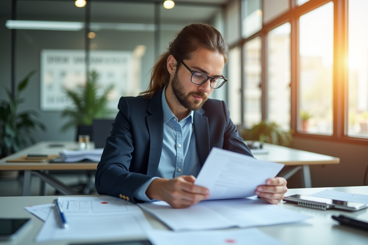 Auditeur professionnel examinant des documents au bureau