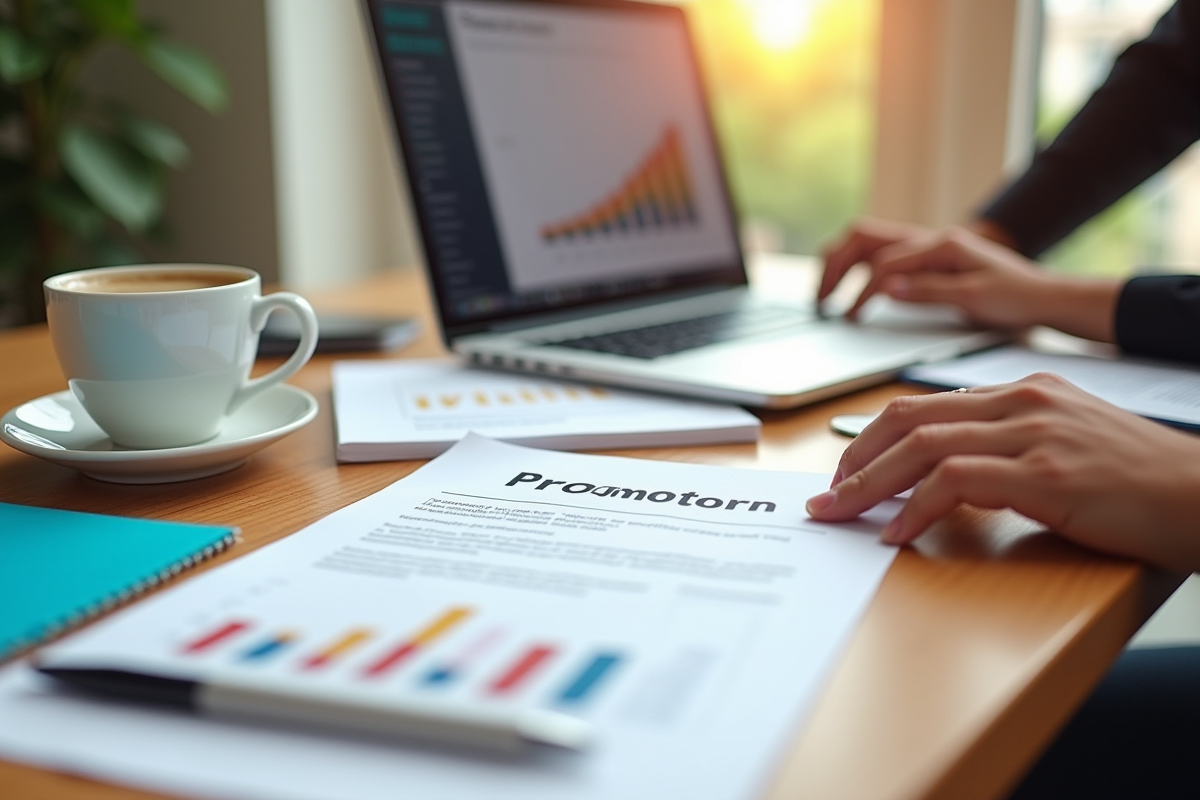 Bureau organisé avec lettre de promotion et graphique de croissance