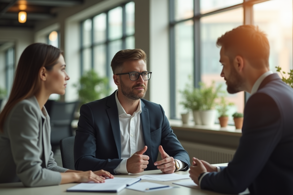 Professionnel confiant en réunion avec un client hésitant