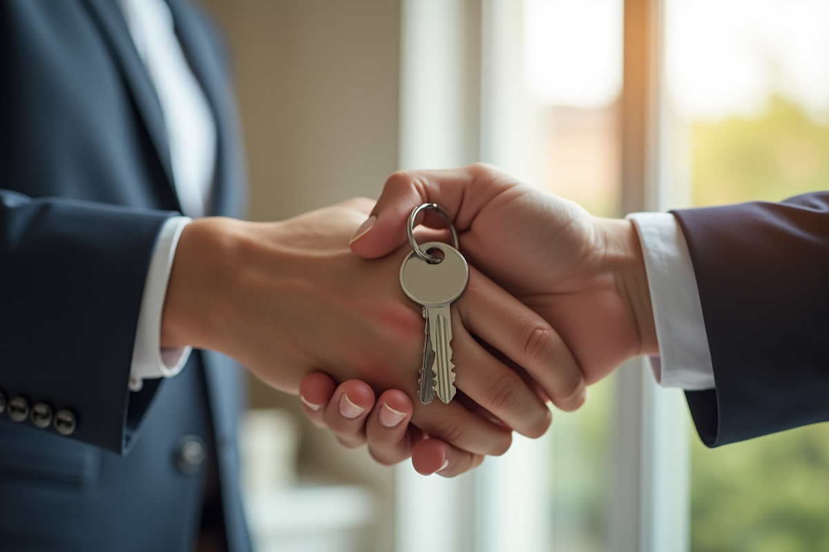 Main échangeant des clés de maison en toute confiance