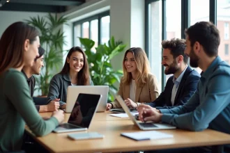 Groupe de professionnels collaborant dans un bureau moderne