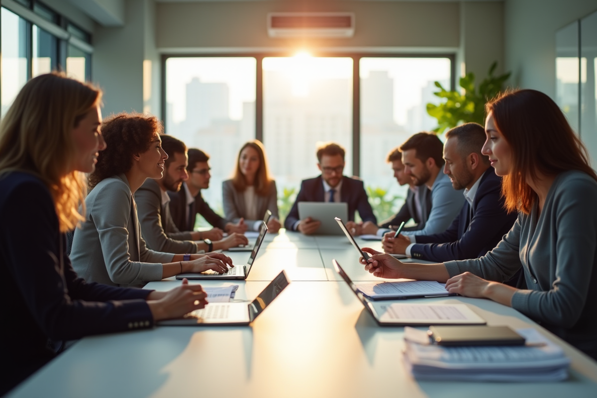 Groupe de professionnels collaborant dans un bureau moderne