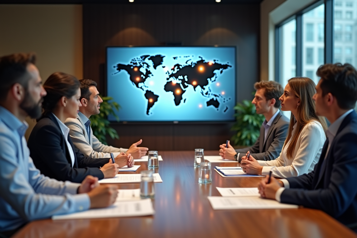Groupe de professionnels en visioconference en entreprise