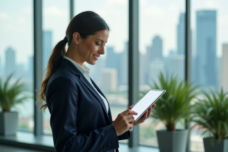 Femme d'affaires confiante dans un bureau moderne