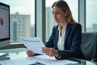 Femme d'affaires en réunion avec plan media