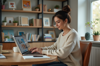 Femme travaillant sur un ordinateur dans un bureau créatif