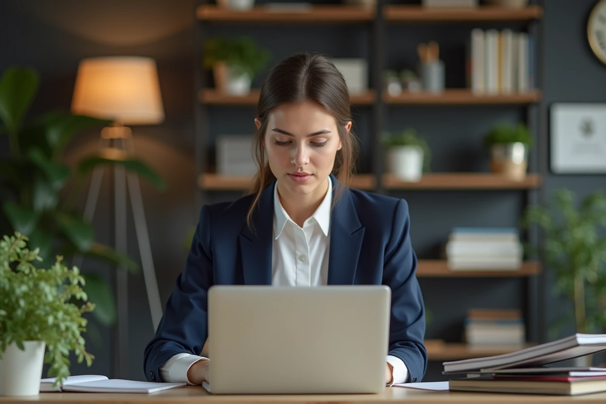 Jeune femme professionnelle travaillant à domicile dans un bureau moderne