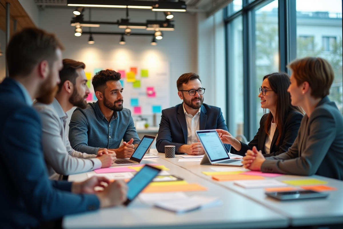 Groupe de professionnels en réunion collaborative