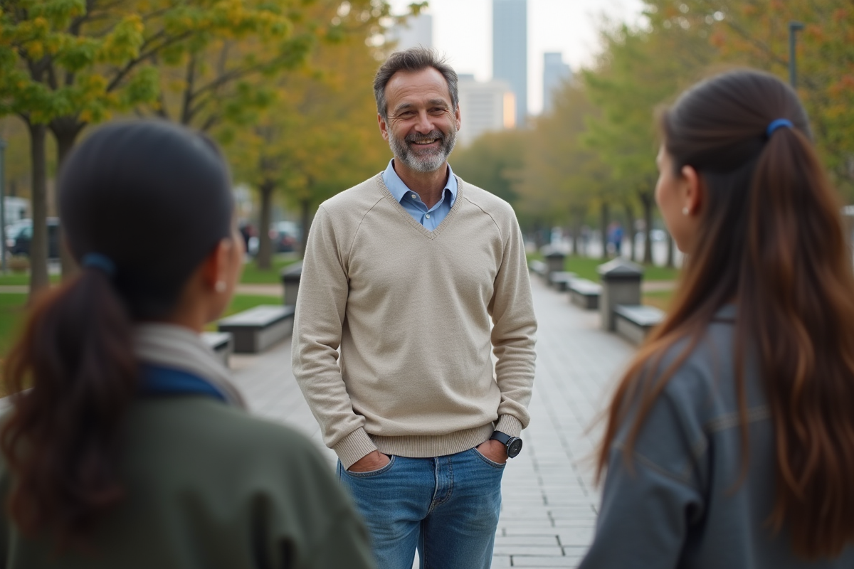 Homme en discussion avec un groupe dans un parc