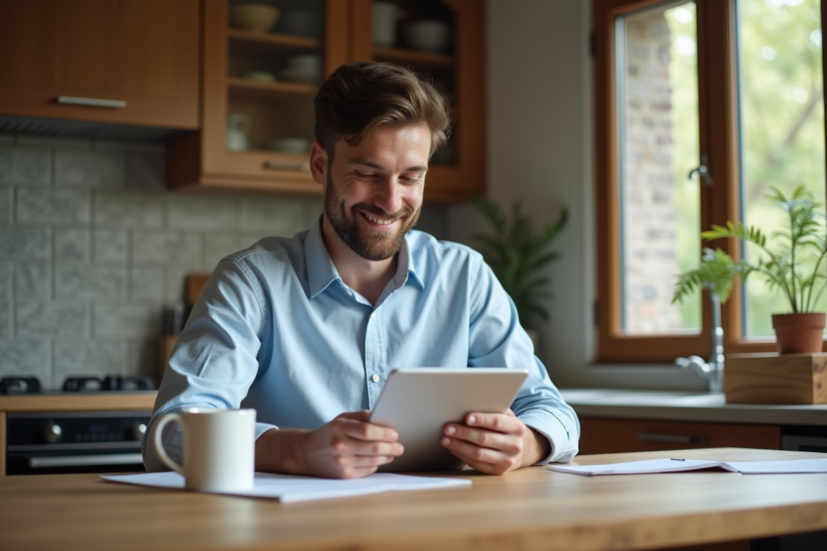 Jeune homme détendu travaillant à la maison