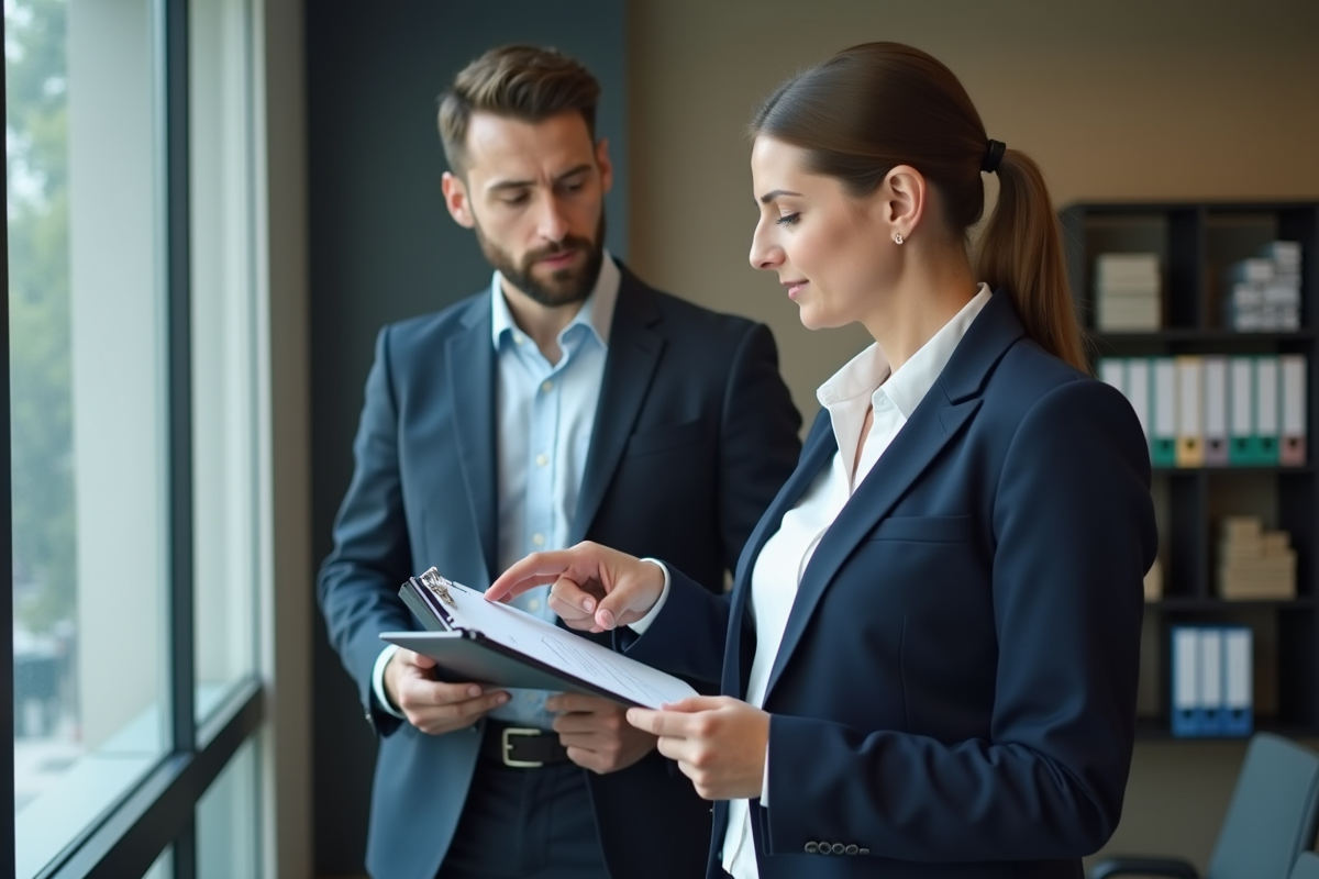 Manager RH expliquant politique de sécurité au bureau
