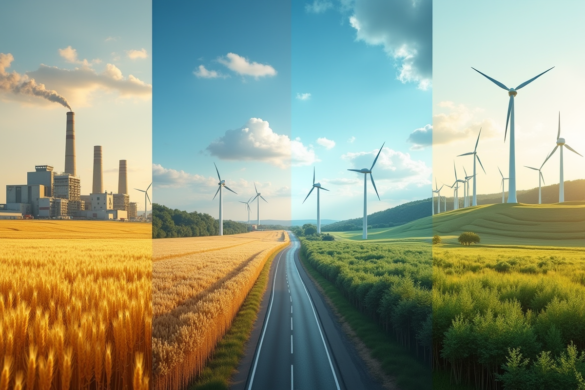 Quatre paysages contrastés agriculture industrie services énergie