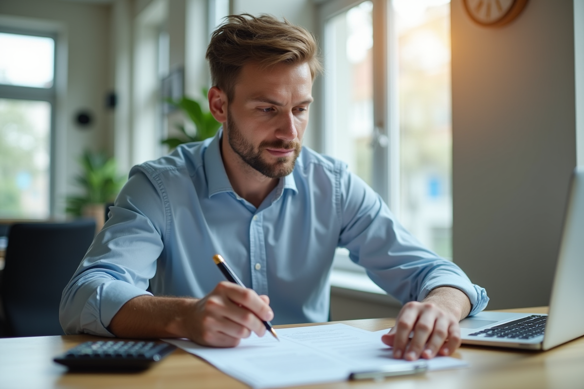 Professionnel confiant examinant un contrat au bureau