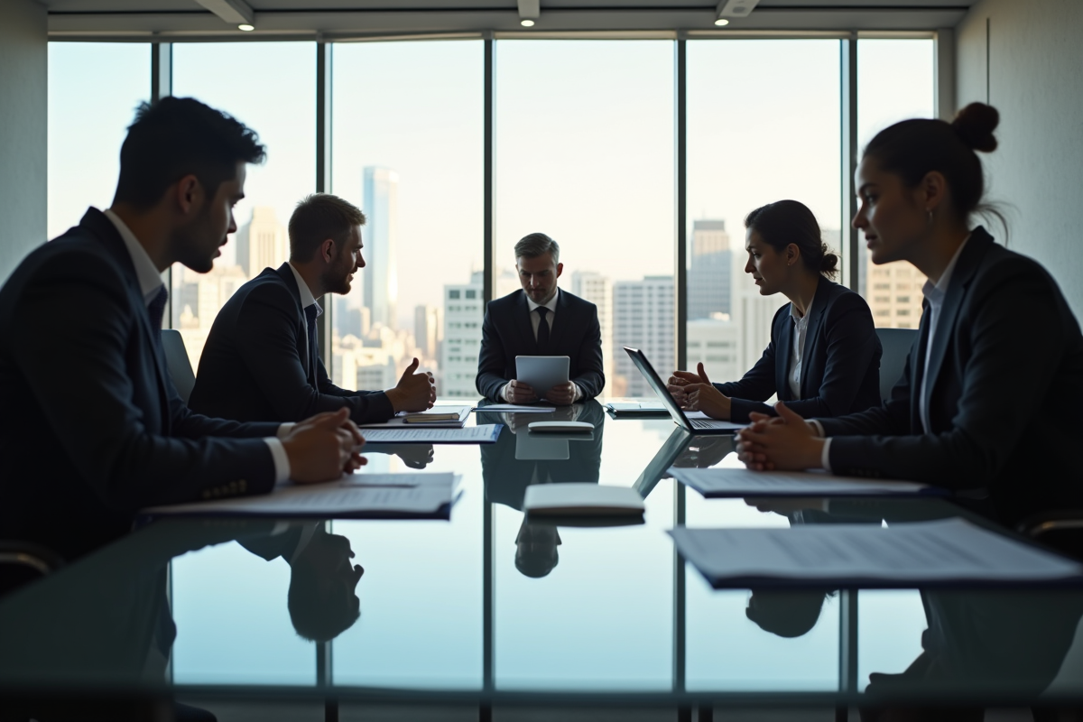 Groupe de professionnels en réunion dans un bureau moderne